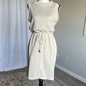The Territory Ahead Women’s Cotton Shirt Dress Beige Tan Drawstring Waist Small